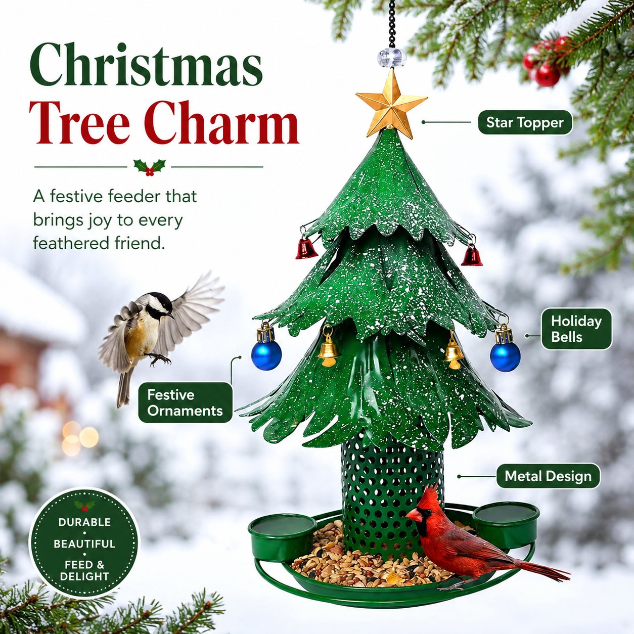 🎄 Festive Christmas Tree Bird Feeder: Hanging Winter Metalcraft Garden Decor! 🐦