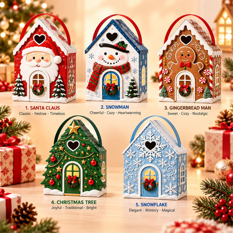 🏠🎄 Christmas Cottage Handle Gift Box — 5 Festive Designs, House‑Shaped Packaging with Carry Handle