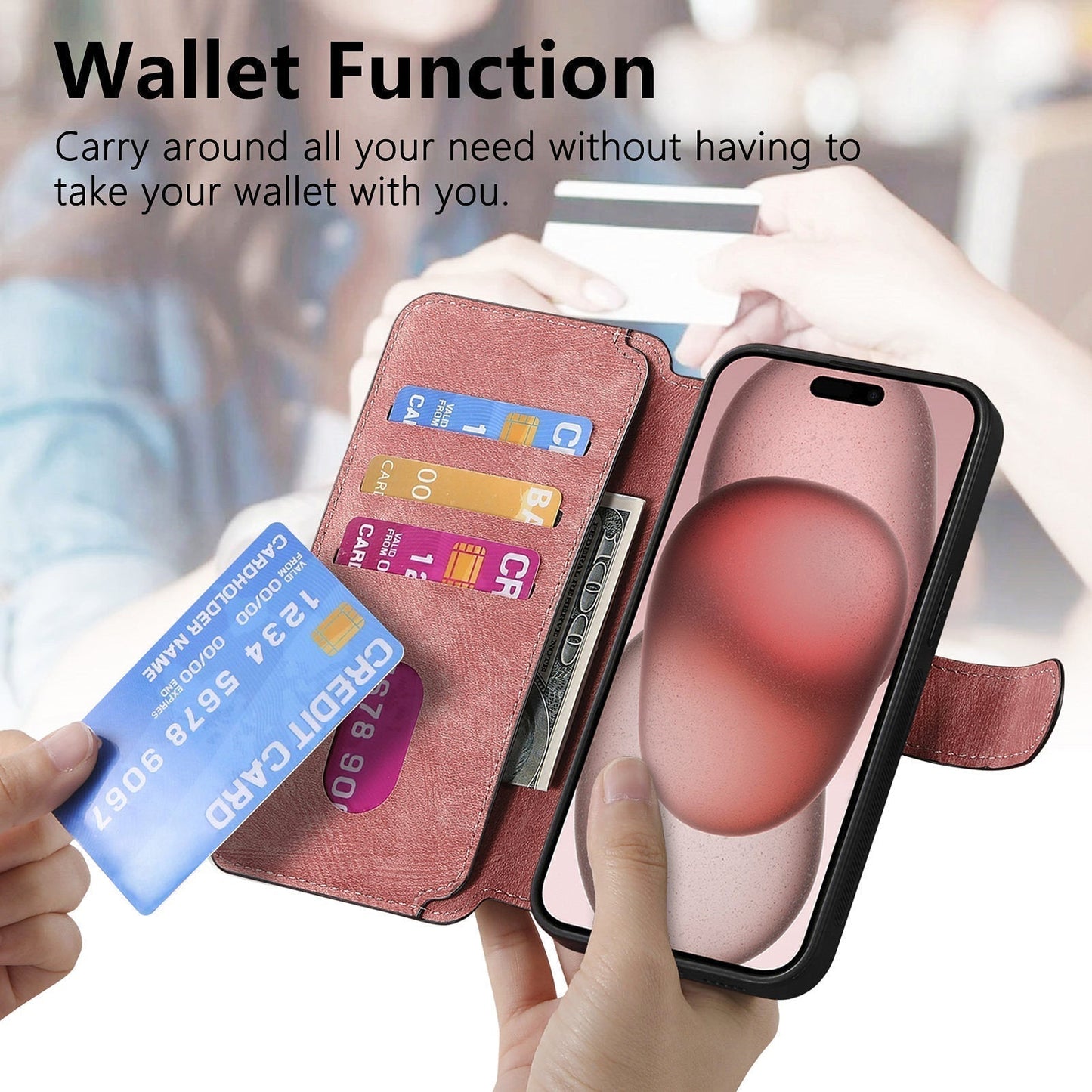 Leather Wallet Phone Case – Detachable Design & Wireless Charging Compatible