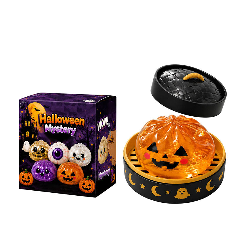👁️ Halloween Dumpling Squishy Toy: Glow-in-the-Dark Spooky Steamer Blind Box! 🎃