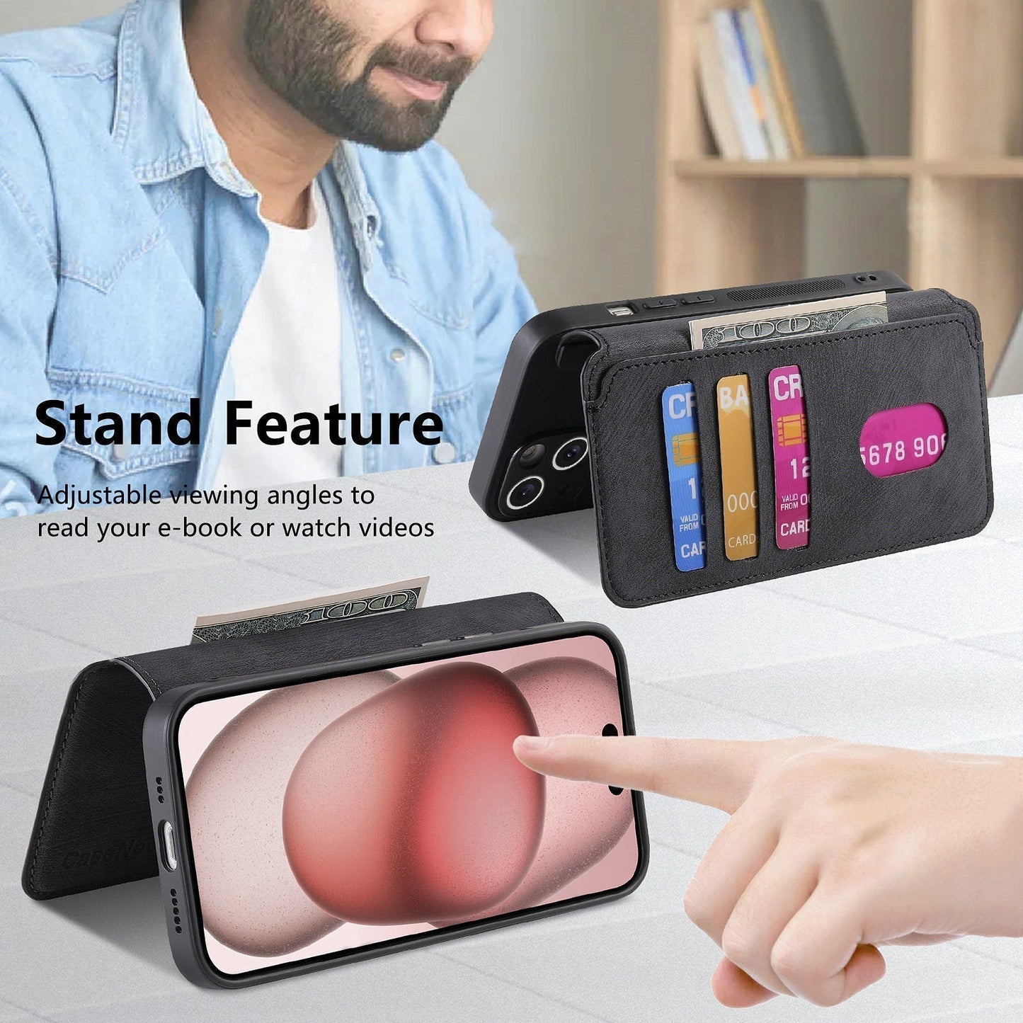 Leather Wallet Phone Case – Detachable Design & Wireless Charging Compatible