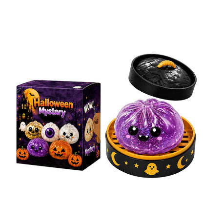 👁️ Halloween Dumpling Squishy Toy: Glow-in-the-Dark Spooky Steamer Blind Box! 🎃