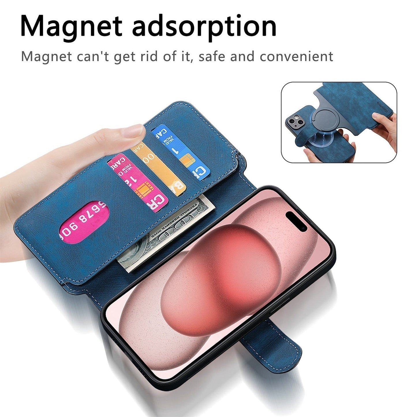 Leather Wallet Phone Case – Detachable Design & Wireless Charging Compatible