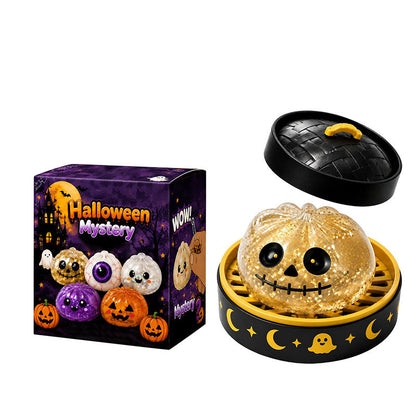 👁️ Halloween Dumpling Squishy Toy: Glow-in-the-Dark Spooky Steamer Blind Box! 🎃