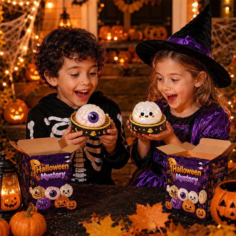 👁️ Halloween Dumpling Squishy Toy: Glow-in-the-Dark Spooky Steamer Blind Box! 🎃