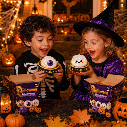 👁️ Halloween Dumpling Squishy Toy: Glow-in-the-Dark Spooky Steamer Blind Box! 🎃
