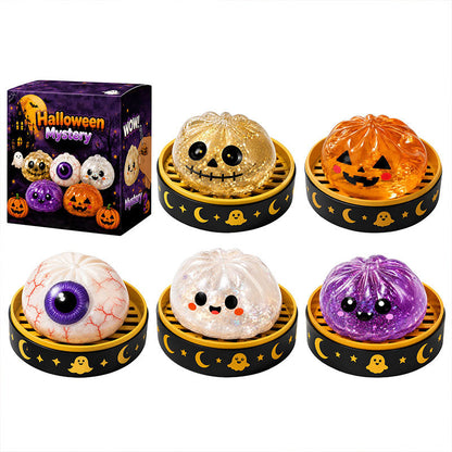 👁️ Halloween Dumpling Squishy Toy: Glow-in-the-Dark Spooky Steamer Blind Box! 🎃