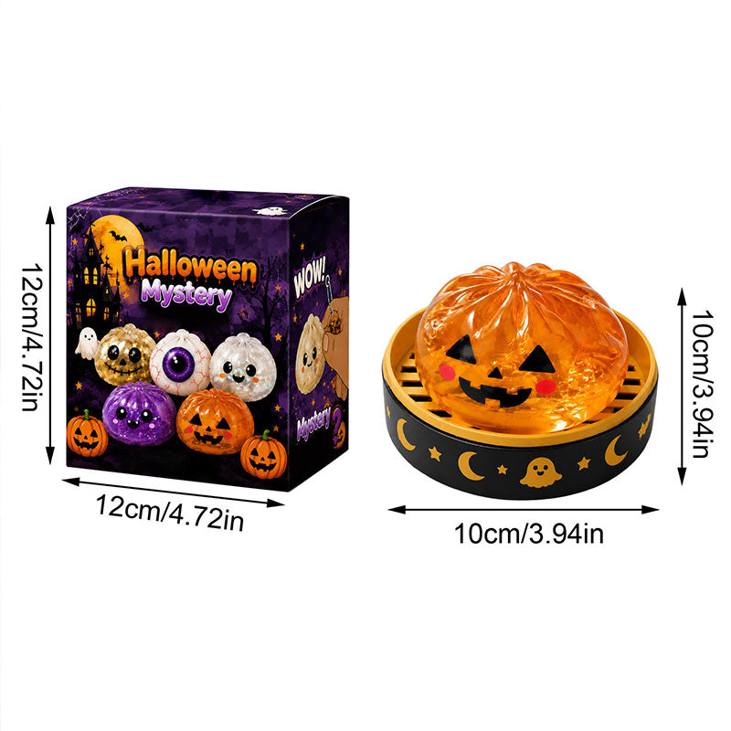👁️ Halloween Dumpling Squishy Toy: Glow-in-the-Dark Spooky Steamer Blind Box! 🎃