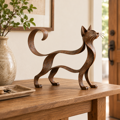 🐾✨ Metal Maine Coon Sculpture — Flowing Silhouette Cat Art for Home Decor