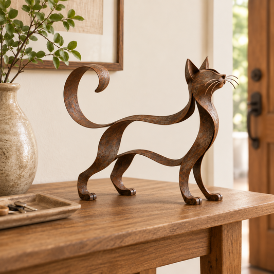 🐾✨ Metal Maine Coon Sculpture — Flowing Silhouette Cat Art for Home Decor