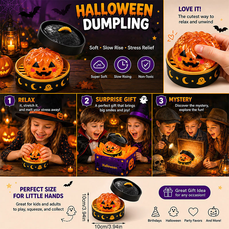 👁️ Halloween Dumpling Squishy Toy: Glow-in-the-Dark Spooky Steamer Blind Box! 🎃