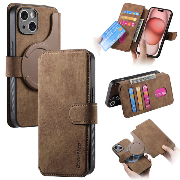 Leather Wallet Phone Case – Detachable Design & Wireless Charging Compatible