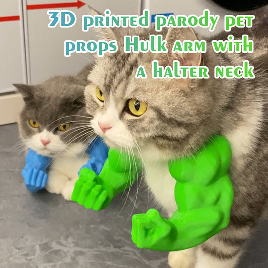 💪 3D Printed Hulk Arm Pet Prop: Funny Muscle Halter Neck Costume for Cats & Dogs! 🐱