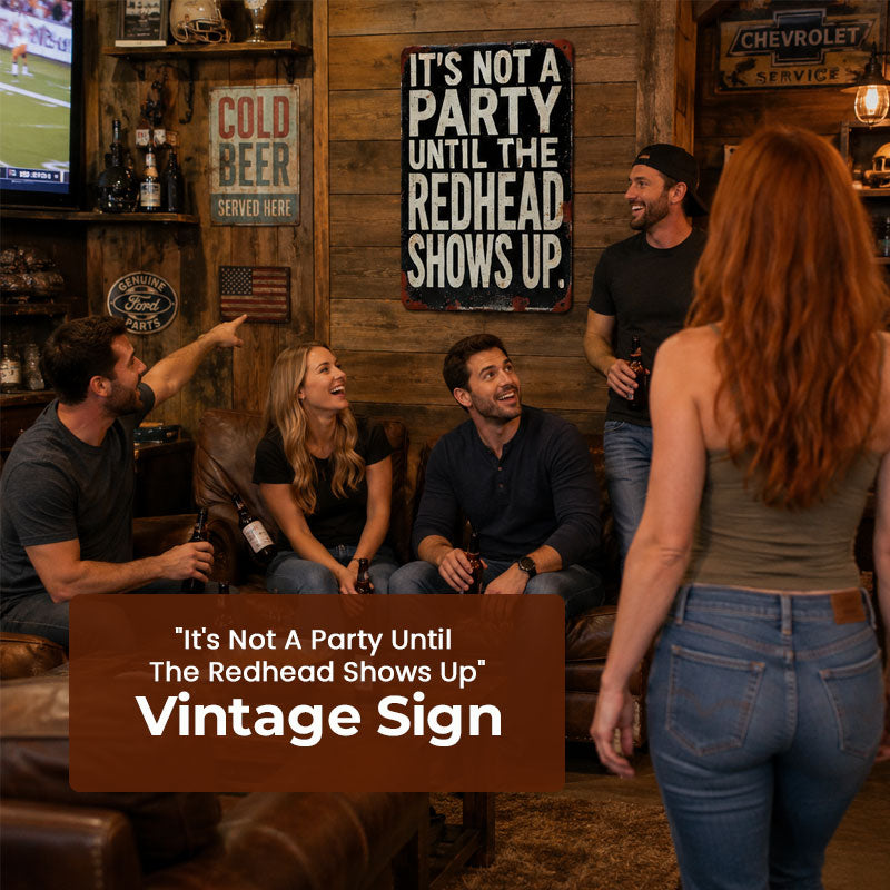 🍻"It's Not A Party Until The Redhead Shows Up" Vintage Sign