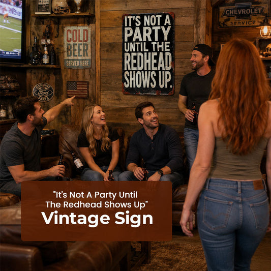 🍻"It's Not A Party Until The Redhead Shows Up" Vintage Sign