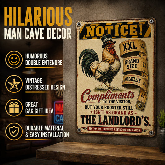 You’ll never be as “big” as the owner of this room 🍻 This fun, retro metal sign is designed just for “tough guys”! 🐓