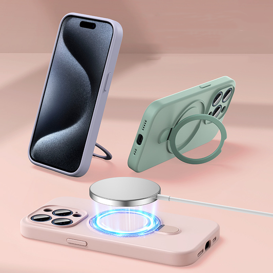 Liquid Silicone Case – Built-in Stand & MagSafe Compatible