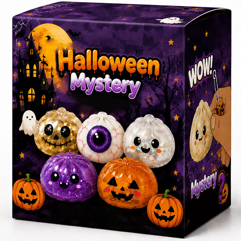 👁️ Halloween Dumpling Squishy Toy: Glow-in-the-Dark Spooky Steamer Blind Box! 🎃