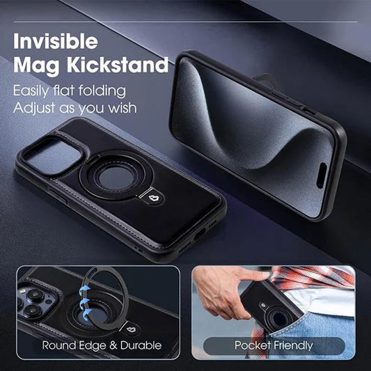 Full-Coverage Shockproof Leather Magnetic Stand iPhone Case