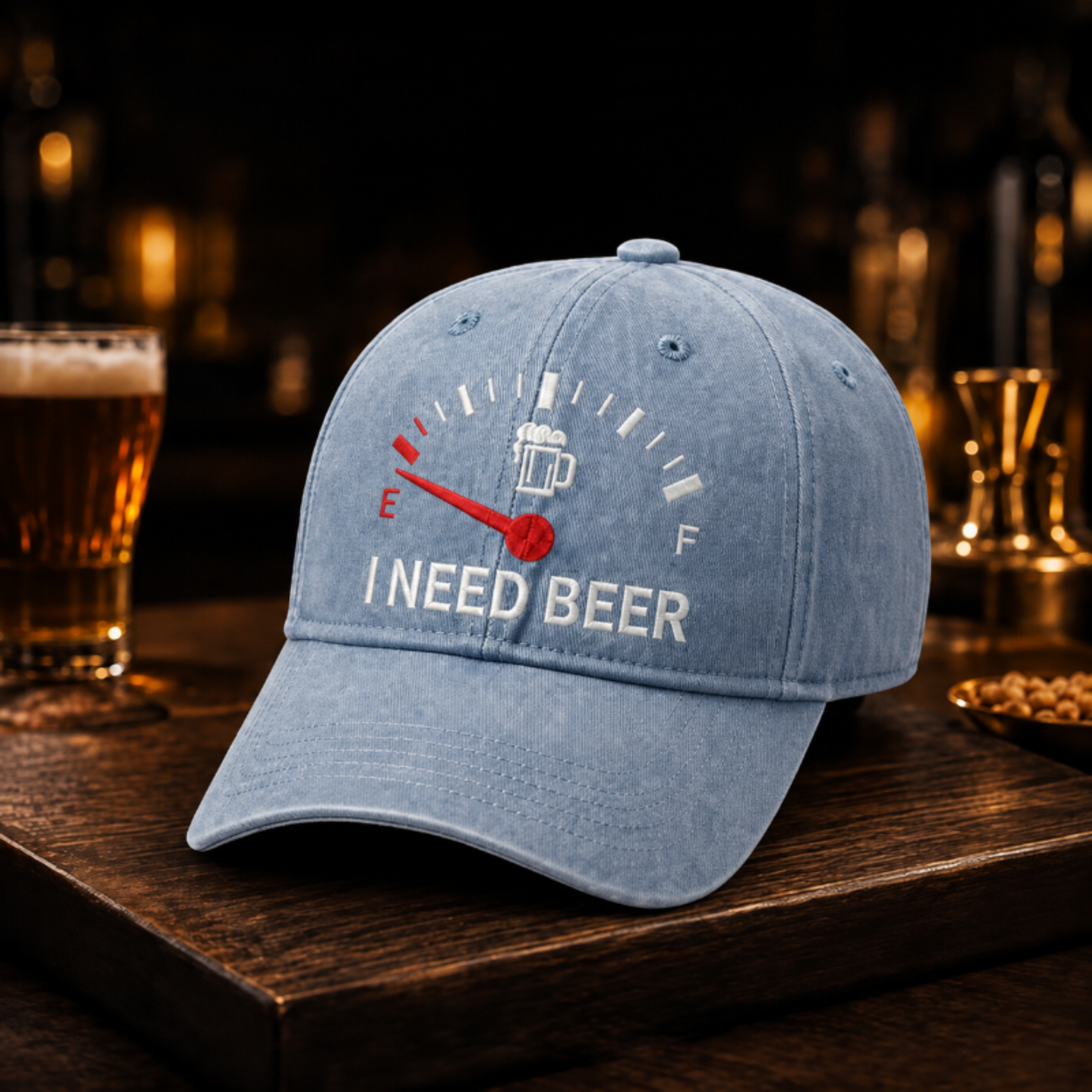 🧢 "I Need Beer" Embroidered Fuel Gauge Cap: Novelty Baseball Hat! 🍺✨