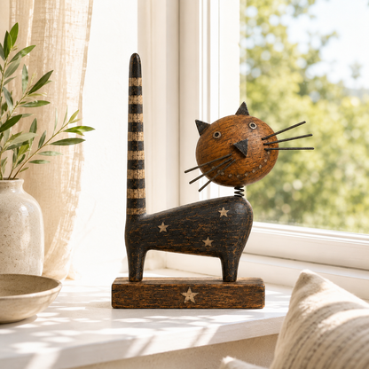 🐈✨ Odd, Charming, Unforgettable — Primitive Folk Art Cat Figurine