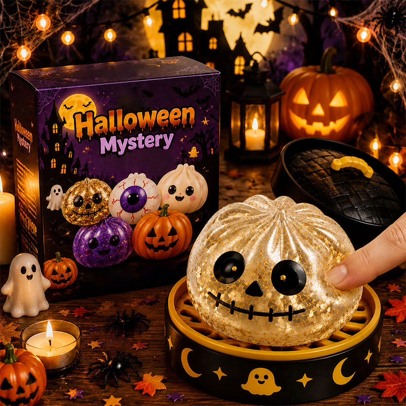 👁️ Halloween Dumpling Squishy Toy: Glow-in-the-Dark Spooky Steamer Blind Box! 🎃