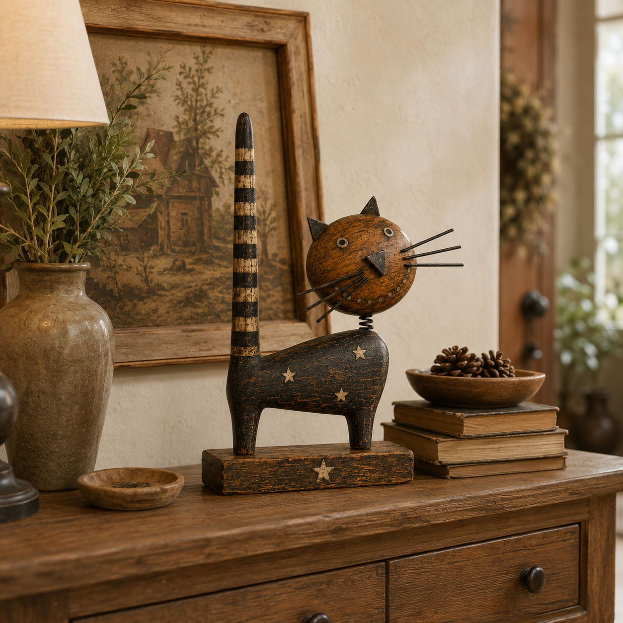 🐈✨ Odd, Charming, Unforgettable — Primitive Folk Art Cat Figurine