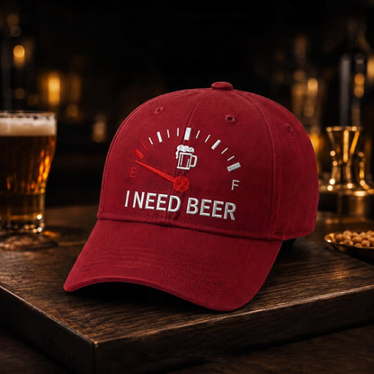 🧢 "I Need Beer" Embroidered Fuel Gauge Cap: Novelty Baseball Hat! 🍺✨