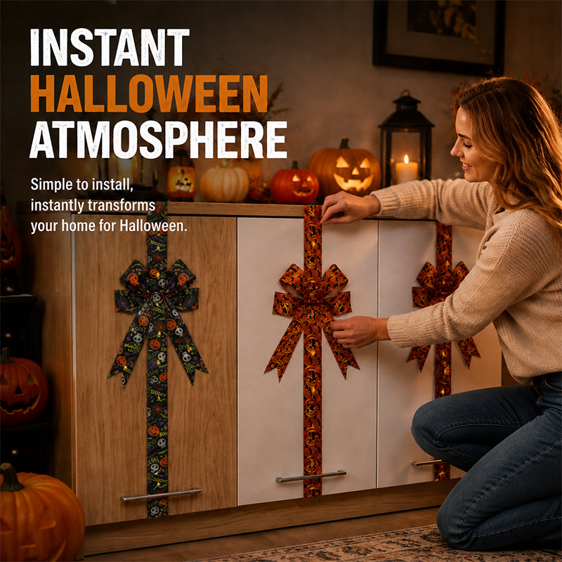 🎃 Halloween Cabinet Bow & Ribbon Wreath: Spooky Cute Kitchen Decor! 👻