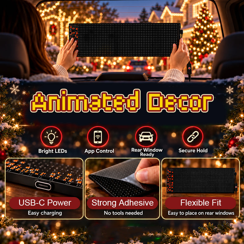 🎅🚗 Animated LED Car Display — App‑Controlled Festive Window Screen, USB‑C Powered