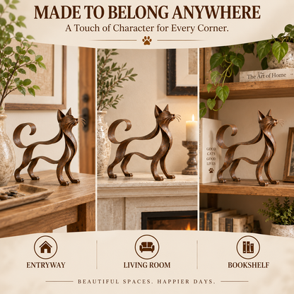🐾✨ Metal Maine Coon Sculpture — Flowing Silhouette Cat Art for Home Decor