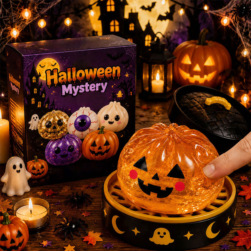 👁️ Halloween Dumpling Squishy Toy: Glow-in-the-Dark Spooky Steamer Blind Box! 🎃