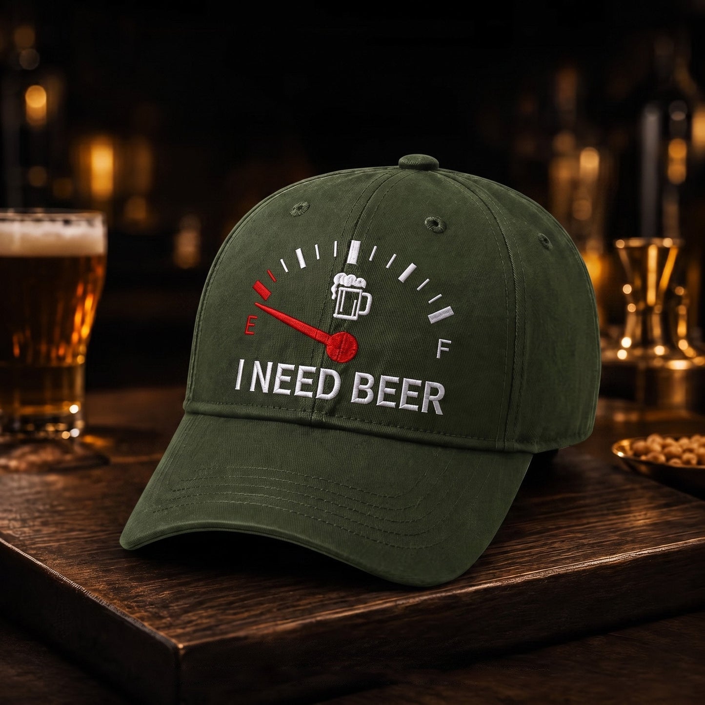 🧢 "I Need Beer" Embroidered Fuel Gauge Cap: Novelty Baseball Hat! 🍺✨