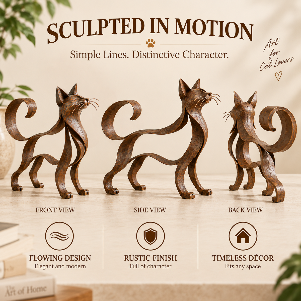 🐾✨ Metal Maine Coon Sculpture — Flowing Silhouette Cat Art for Home Decor