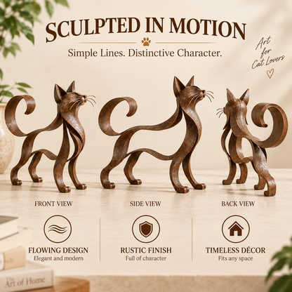 🐾✨ Metal Maine Coon Sculpture — Flowing Silhouette Cat Art for Home Decor