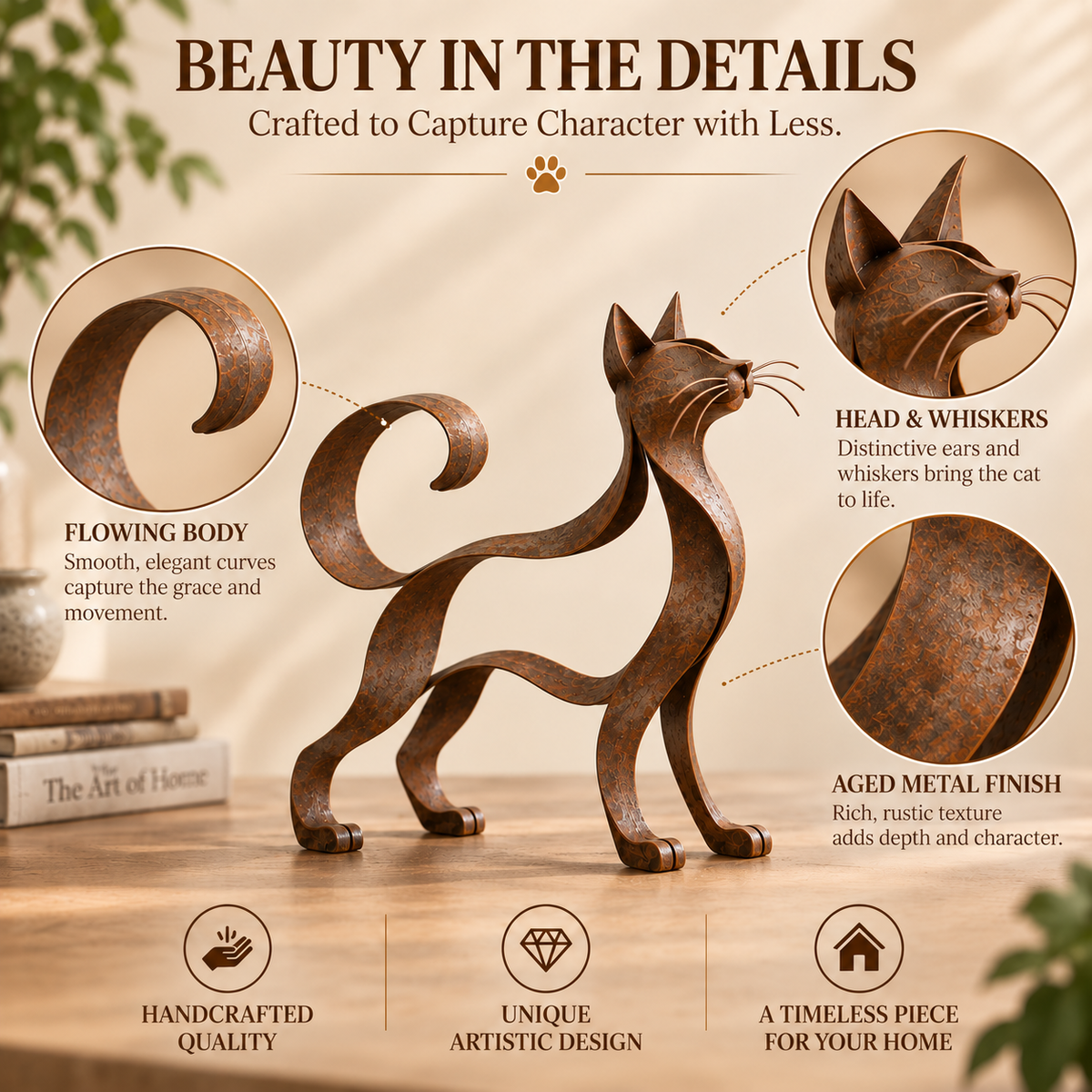 🐾✨ Metal Maine Coon Sculpture — Flowing Silhouette Cat Art for Home Decor