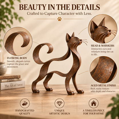 🐾✨ Metal Maine Coon Sculpture — Flowing Silhouette Cat Art for Home Decor