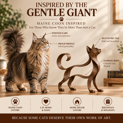 🐾✨ Metal Maine Coon Sculpture — Flowing Silhouette Cat Art for Home Decor