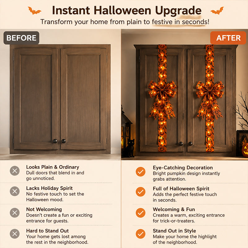 🎃 Halloween Cabinet Bow & Ribbon Wreath: Spooky Cute Kitchen Decor! 👻