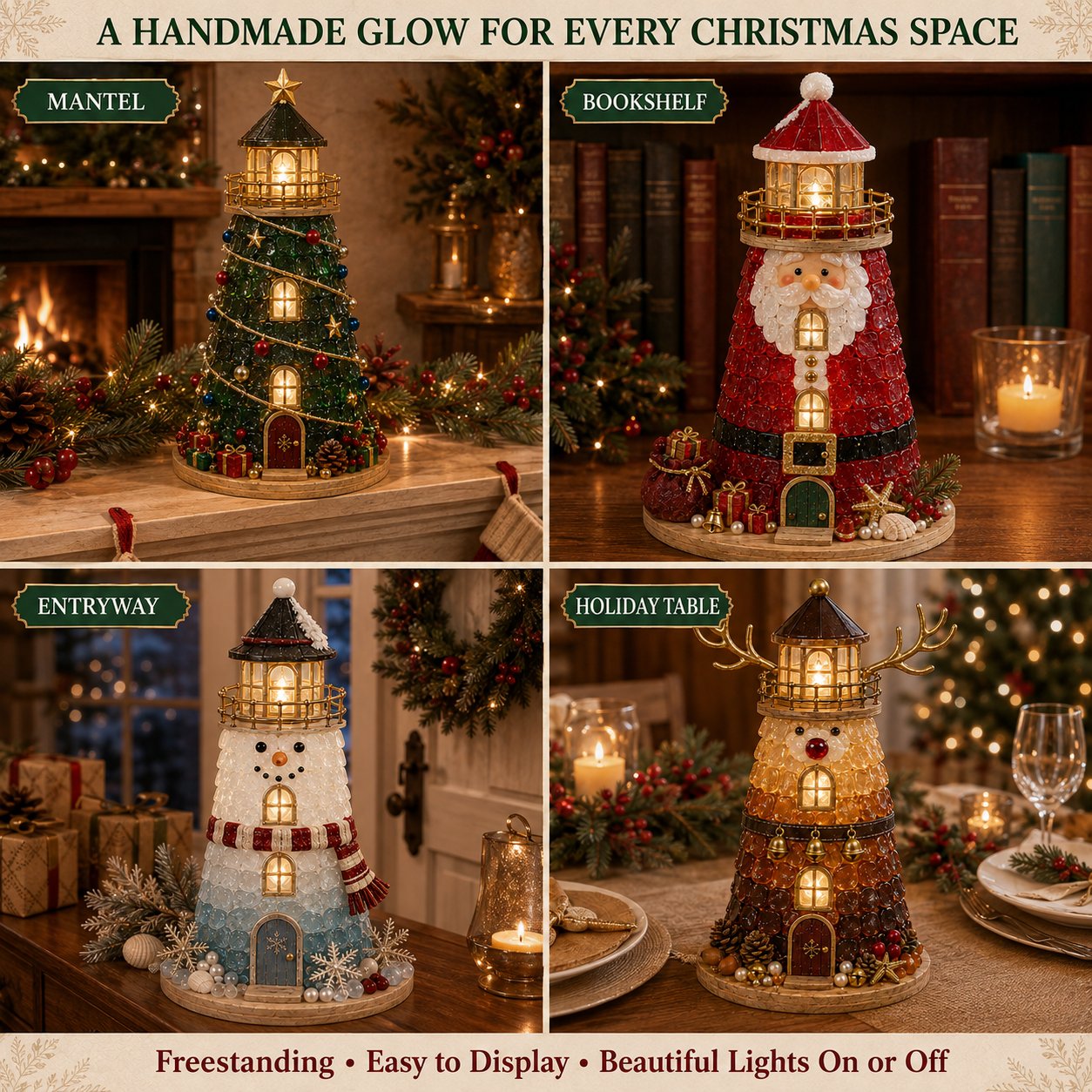 🎄 DIY Lighted Christmas Sea Glass Lighthouse Kit: Glowing Holiday Craft! ✨