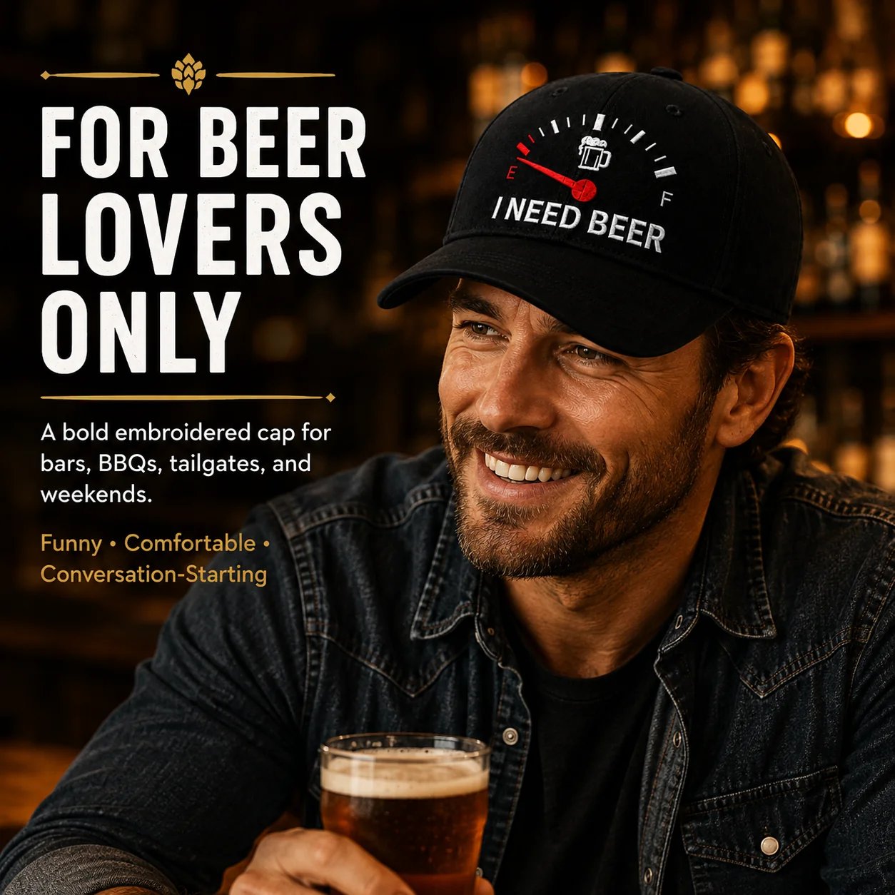 🧢 "I Need Beer" Embroidered Fuel Gauge Cap: Novelty Baseball Hat! 🍺✨
