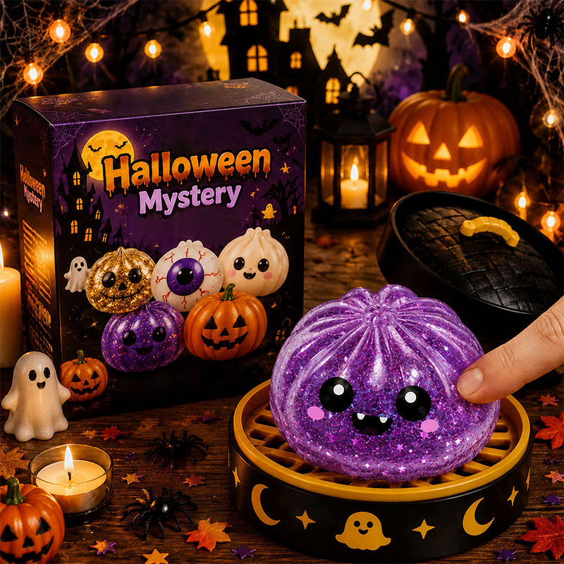 👁️ Halloween Dumpling Squishy Toy: Glow-in-the-Dark Spooky Steamer Blind Box! 🎃