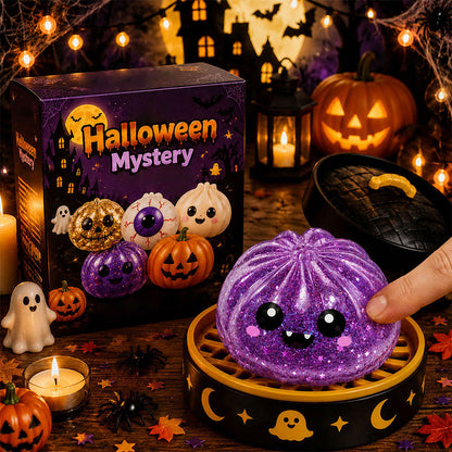 👁️ Halloween Dumpling Squishy Toy: Glow-in-the-Dark Spooky Steamer Blind Box! 🎃