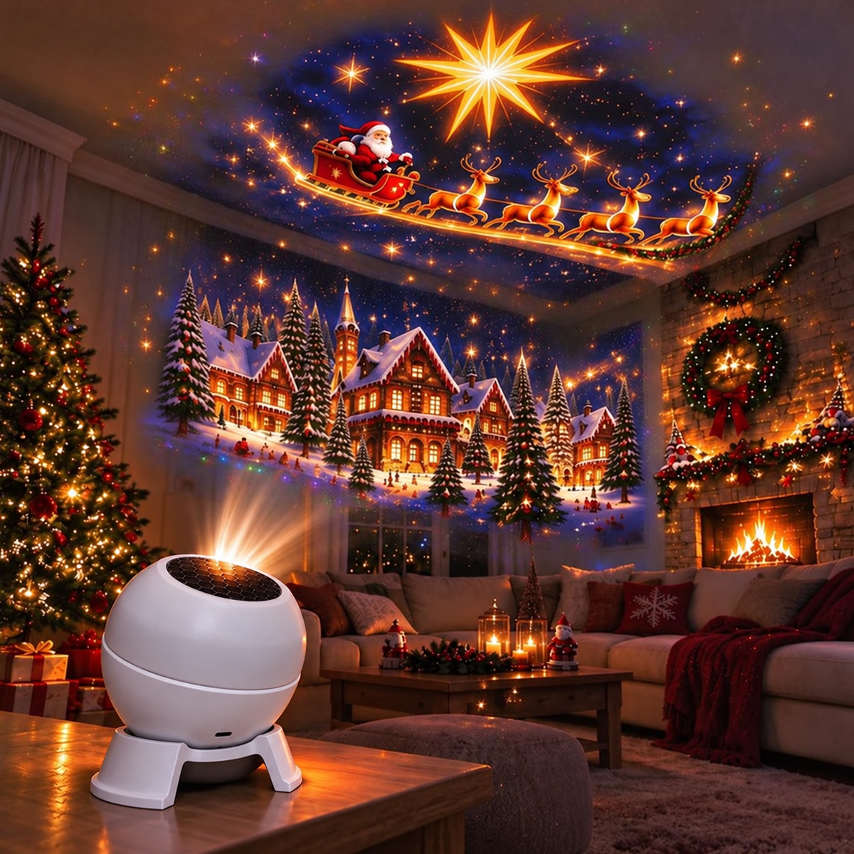 🎄✨ Christmas Projection Night Light — USB-Powered Holiday Scene for Walls & Ceiling