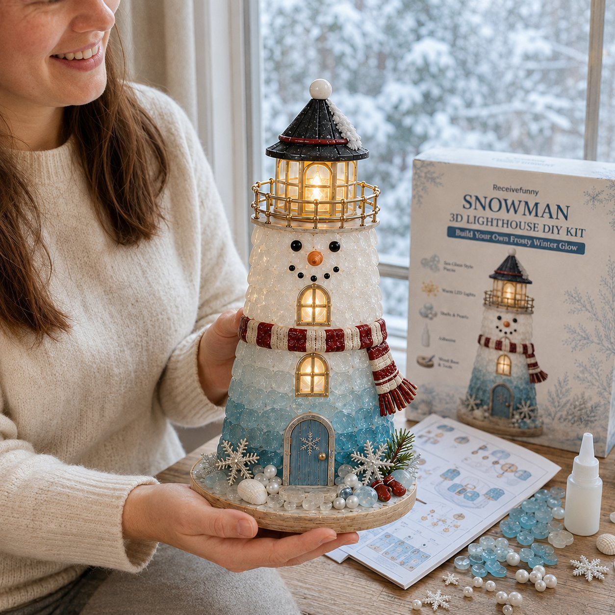 🎄 DIY Lighted Christmas Sea Glass Lighthouse Kit: Glowing Holiday Craft! ✨