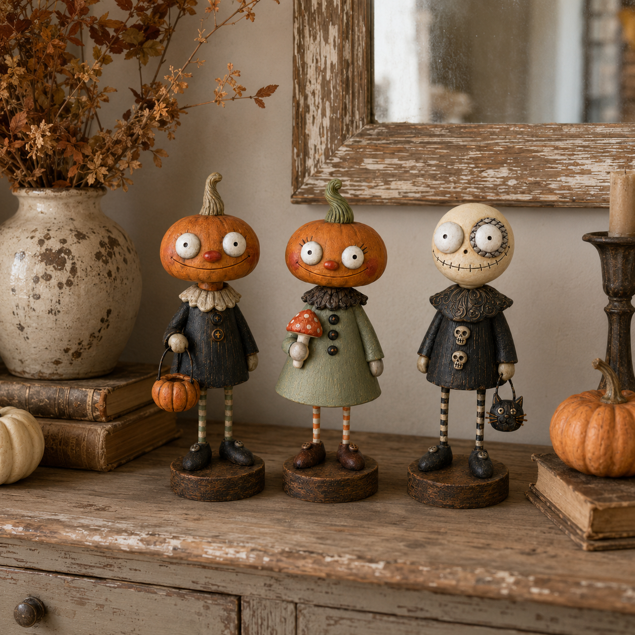 🎃🍂 Primitive Pumpkin Friends Collection — Vintage Halloween Figurines