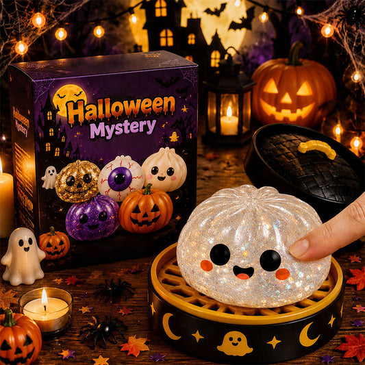 👁️ Halloween Dumpling Squishy Toy: Glow-in-the-Dark Spooky Steamer Blind Box! 🎃