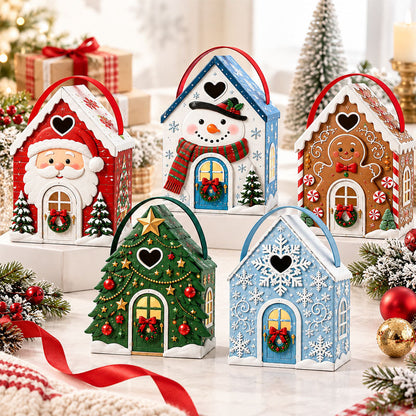 🏠🎄 Christmas Cottage Handle Gift Box — 5 Festive Designs, House‑Shaped Packaging with Carry Handle
