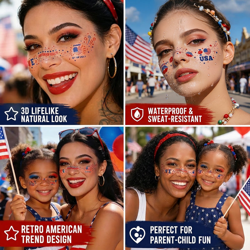 🇺🇸 Freckle Tattoo Stickers: Waterproof Patriotic-Themed Temporary Face Sticker Set! 🎇