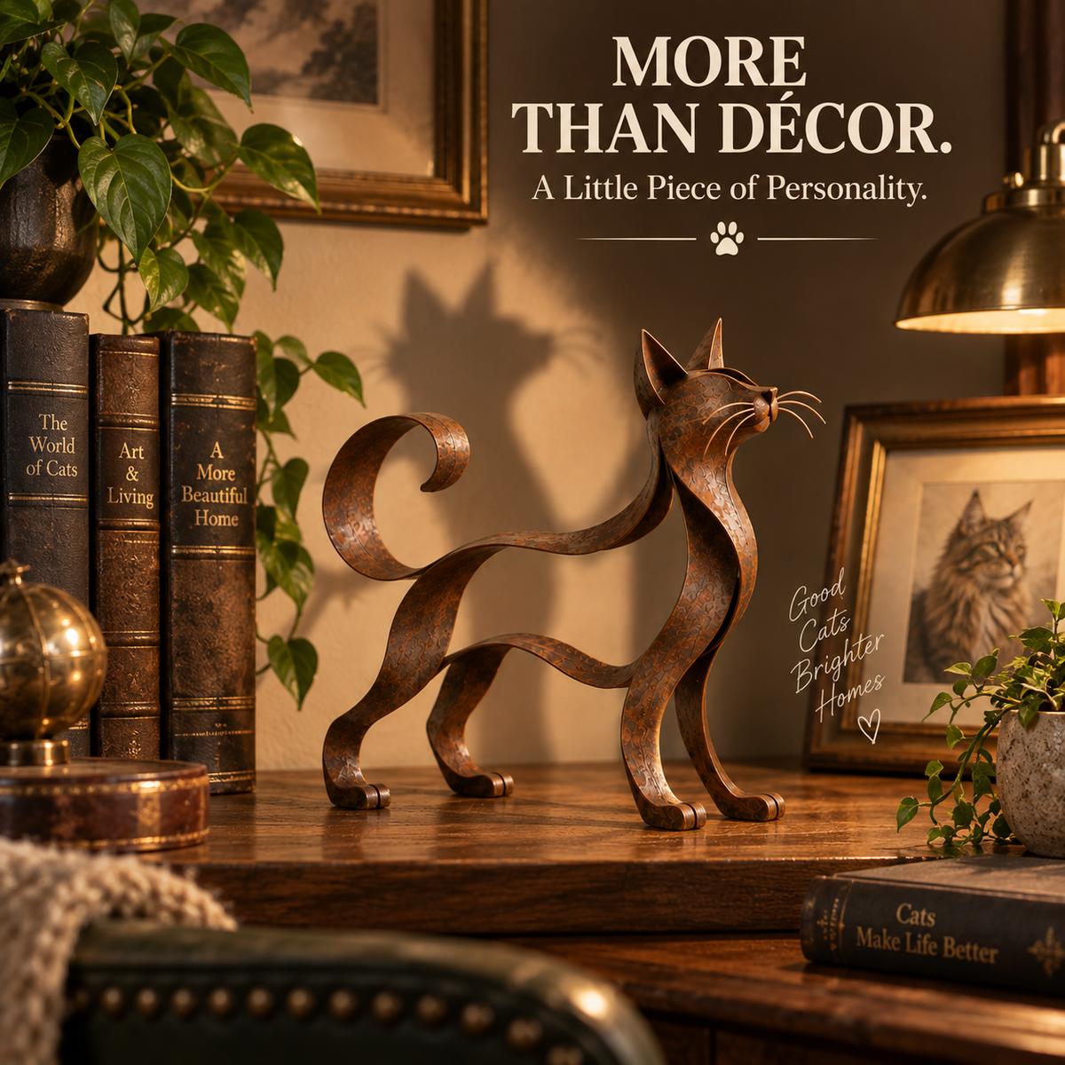 🐾✨ Metal Maine Coon Sculpture — Flowing Silhouette Cat Art for Home Decor